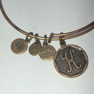 Alex and Ani Aged Gold Tone Initial K Charm Bangle Bracelet
